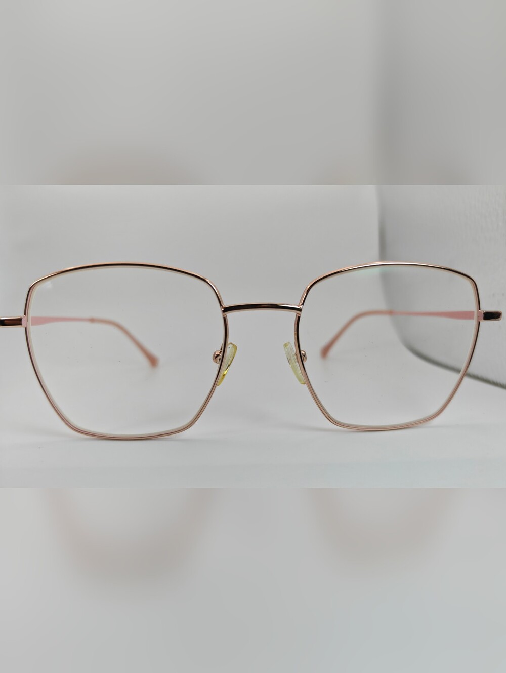 Genuine. Geometric Metal Frame Eyeglasses in Rose Gold. Mix Of Gold Pink